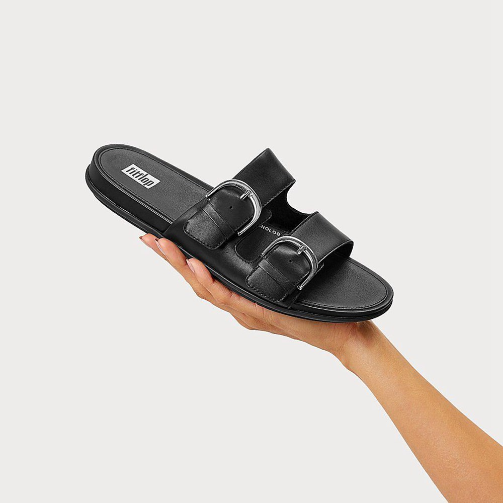 Fitflop Womens Slides Black - Gracie Buckle Leather - 20SDEZJTW